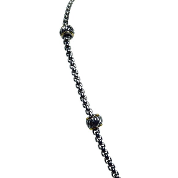 Silver & Gold Tone Rolo Chain Necklace With Hollow Rectangle Pendant (5817) - Picture 2 of 6